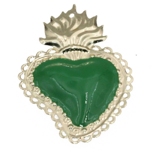 Cuore sacro 90x60 mm verde e oro conf.1 pz