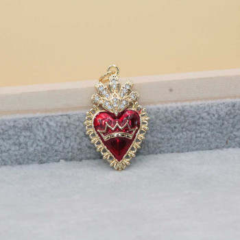 Cuore sacro con ali placcato oro 18 kt 27x17 mm smaltato rosso 1 pz