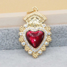 Cuore sacro con ali placcato oro 18 kt 28x17 mm smaltato rosso 1 pz