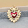 Cuore sacro con ali placcato oro 18 kt 33x25 mm smaltato rosso 1 pz