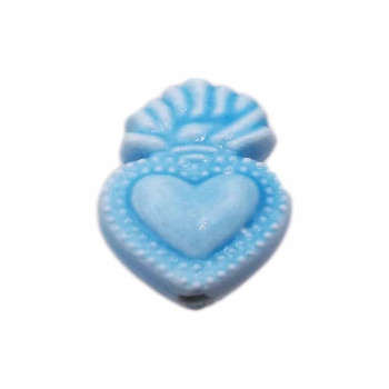 Cuore sacro in ceramica 15.5x10 mm azzurro pacco 1 pezzo