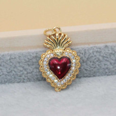 Cuore sacro placcato oro 18 kt 25x16 mm smaltato rosso 1 pz Cuore sacro placcato oro 18 kt 25x16 mm smaltato rosso 1 pz