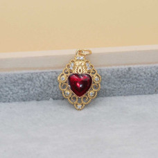 Cuore sacro placcato oro 18 kt 28x17 mm smaltato rosso 1 pz