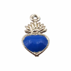 Cuore sacro smaltato blu ottone 20x10 mm pacco 1 pezzo