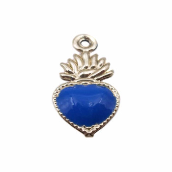 Cuore sacro smaltato blu ottone 20x10 mm pacco 1 pezzo