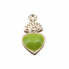 Cuore sacro smaltato verde ottone pisello 20x10 mm pacco 1 pezzo Cuore sacro smaltato verde ottone pisello 20x10 mm pacco 1 pezzo