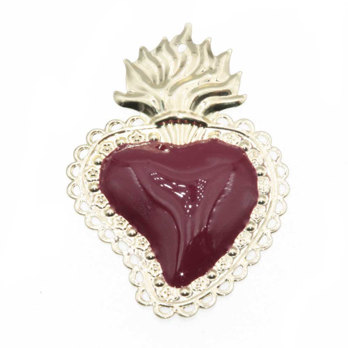 Cuore sacro 90x60 mm bordeaux e oro conf.1 pz