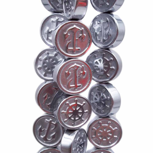 Ematite gettone argentato timone ancora 10 mm pacco 10 pz