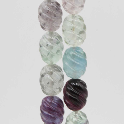 Fluorite barilotto ovale 15.5x12 mm intagliato 2 pz