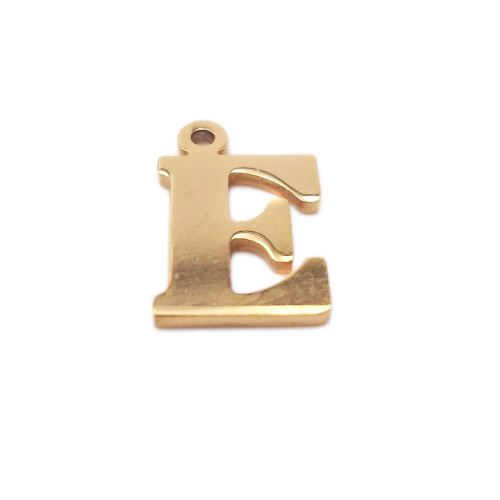 Charms lettera E in acciaio placcata oro 10.5 mm pacco 1 pz