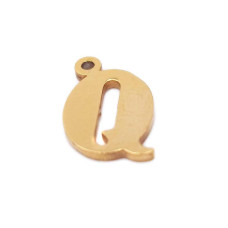 Charms lettera Q in acciaio placcata oro 10.5 mm pacco 1 pz