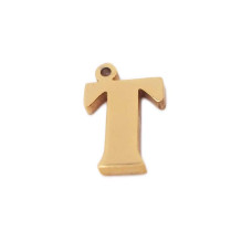 Charms lettera T in acciaio placcata oro 10.5 mm pacco 1 pz