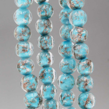 Perline di murano tonde celesti 10 mm filo 40 cm