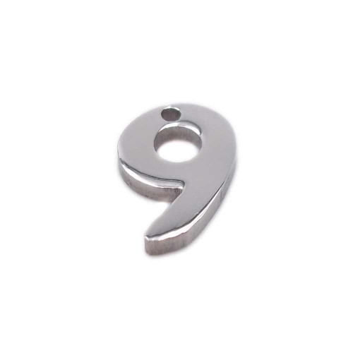 Charms in acciaio numero nove 9 mm pacco 1 pezzo 
