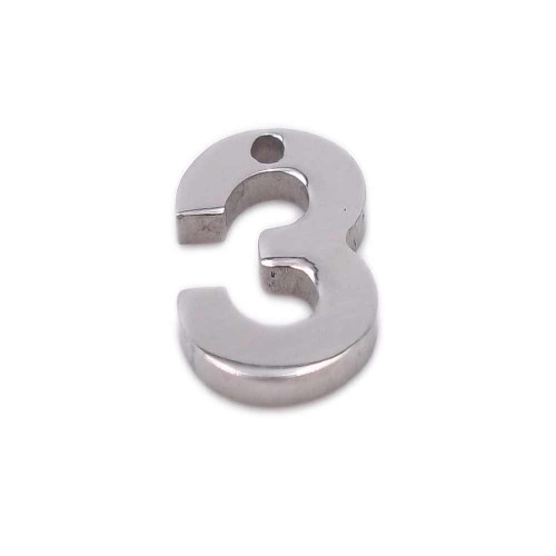 Charms in acciaio numero tre 9 mm pacco 1 pezzo
