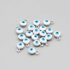 Charms acciaio Occhi turchi bianchi azzurri 6 mm conf. 10 pz Charms acciaio Occhi turchi bianchi azzurri 6 mm conf. 10 pz