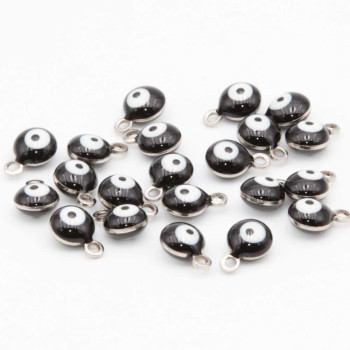 Charms acciaio Occhi turchi neri 6 mm conf. 10 pz