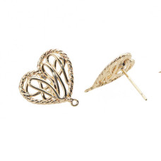 Orecchini a perno cuore placcato oro 14 kt 16.5 mm 2 pz Orecchini a perno cuore placcato oro 14 kt 16.5 mm 2 pz