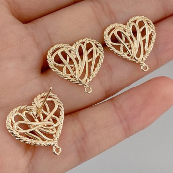 Orecchini a perno cuore placcato oro 14 kt 16.5 mm 2 pz