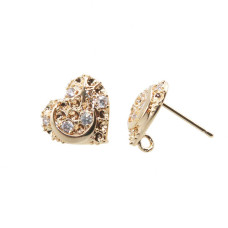 Orecchini a perno cuore strass placcato oro 14 kt 10 mm 2 pz Orecchini a perno cuore strass placcato oro 14 kt 10 mm 2 pz