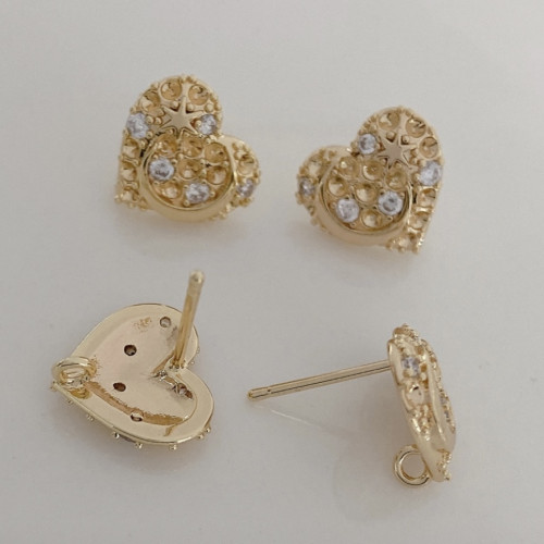 Orecchini a perno cuore strass placcato oro 14 kt 10 mm 2 pz