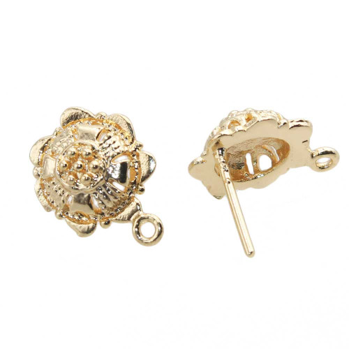 Orecchini a perno fiore decorato placcato oro 14 kt 12.5 mm 2 pz