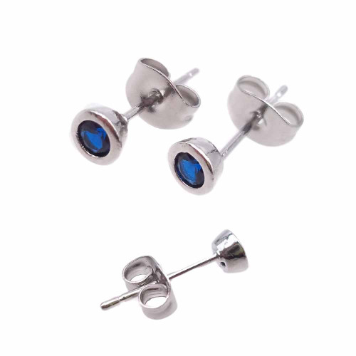 Orecchini a perno ottone rodiato con cristallo  blu 4.4 mm 2 pz