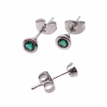 Orecchini a perno ottone rodiato con cristallo verde 4.4 mm 2 pz