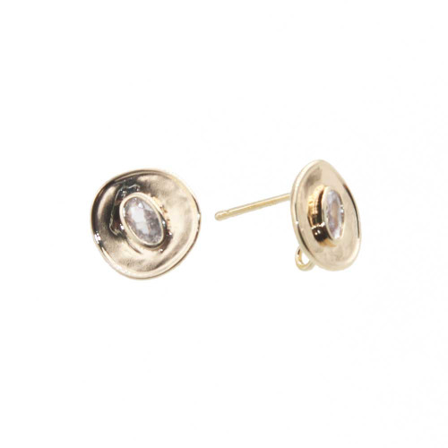 Orecchini a perno tondo strass centrale ovale placcato oro 14 kt 10 mm 2 pz