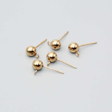 Orecchini acciaio a perno pallina 3.8 mm oro conf. 10 pz ( 5 coppie )