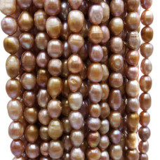 Perle di fiume ovali 7/8 mm riflessi oro bronzo filo 35 cm Perle di fiume ovali 7/8 mm riflessi oro bronzo filo 35 cm