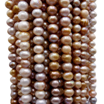 Perle di fiume potato riflessi oro e bronzo 7.5/8 mm filo 35 cm