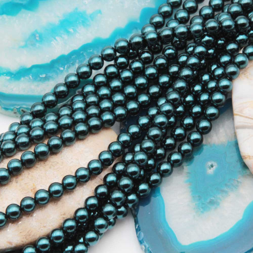 Perle cerate grado A++ tonde verde petrolio 4 mm filo 40 cm