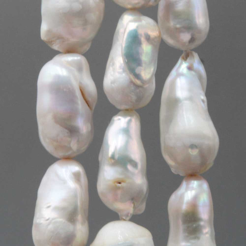 Perle di fiume allugate 16/25 mm multi riflesso bianche conf. 4 pz