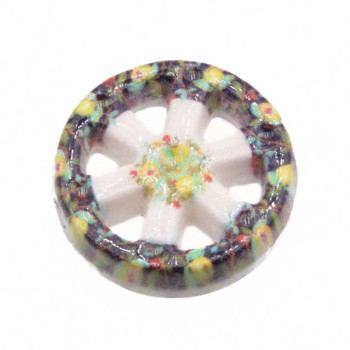 Perline ceramica ruota carro base bianca decorazioni floreale e limoni 19 mm conf. 1 pz