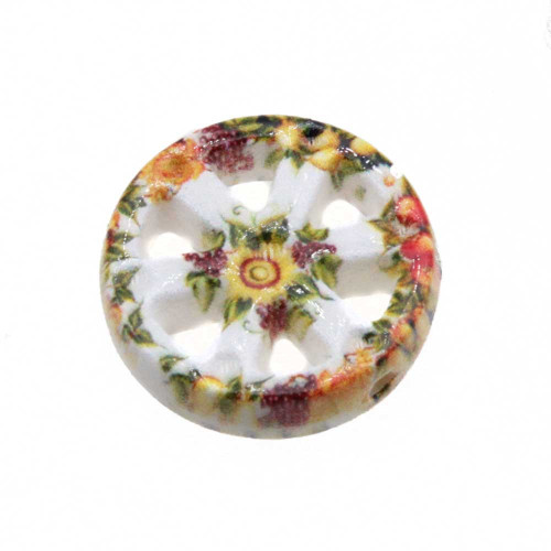 Perline ceramica ruota carro con girasole 19 mm conf. 1 pz