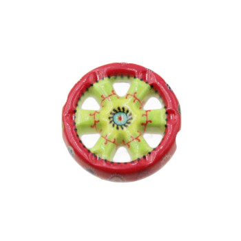Perline ceramica ruota carro rossa e verde 19 mm conf. 1 pz