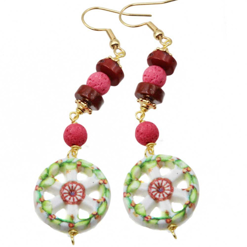 Perline ceramica ruota carro rossa e verde 19 mm conf. 1 pz