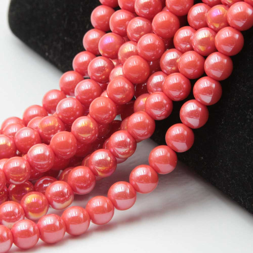 Perline in vetro 8 mm corallo multi riflesso filo 40 cm