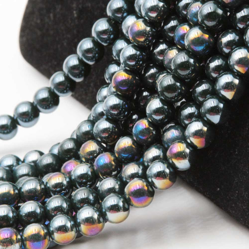 Perline in vetro 8 mm nero multi riflesso filo 40 cm