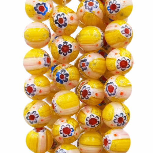 Perline in vetro decorate giallo 10 mm pacco 20 pz