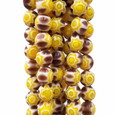 Perline in vetro decorate giallo 7.6 mm filo 40 centimetri Perline in vetro decorate giallo 7.6 mm filo 40 centimetri