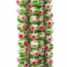 Perline in vetro decorate verde 8 mm filo 40 centimetri 
