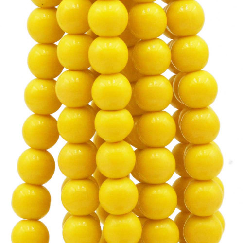 Perline in vetro tonde lisce 8 mm gialle filo 40 cm