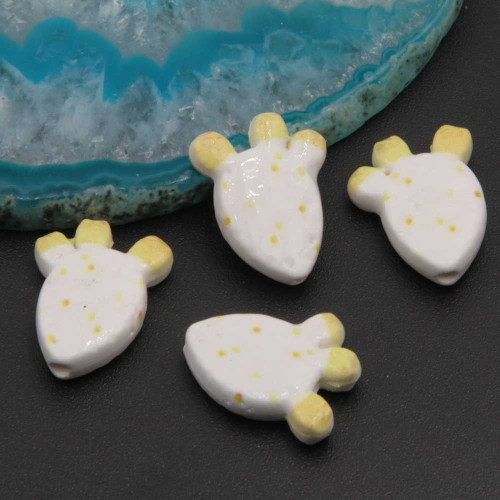 Perline in ceramica cactus bianco e giallo 17x13 mm conf. 2 pz