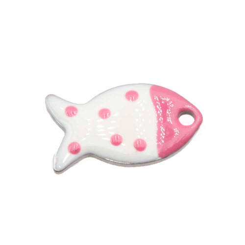 Charms acciaio pesciolino smaltato rosa 15.5x8.5 mm conf. 2 pz