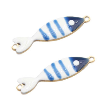 Connettore Pesciolino acciaio smaltato bianco e azzurro 25x6 mm conf. 1 pz