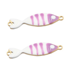 Connettore Pesciolino acciaio smaltato bianco e lilla 25x6 mm conf. 1 pz Connettore Pesciolino acciaio smaltato bianco e lilla 25x6 mm conf. 1 pz