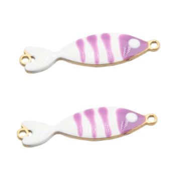 Connettore Pesciolino acciaio smaltato bianco e lilla 25x6 mm conf. 1 pz