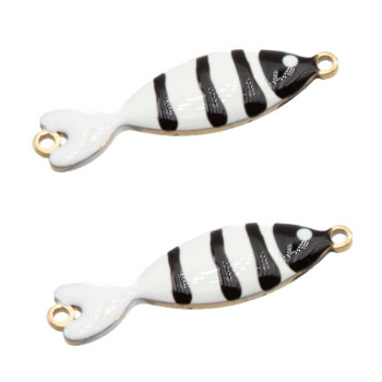 Connettore Pesciolino acciaio smaltato bianco e nero 25x6 mm conf. 1 pz